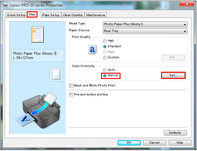 print settings