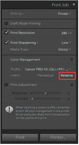 relative rendering intent