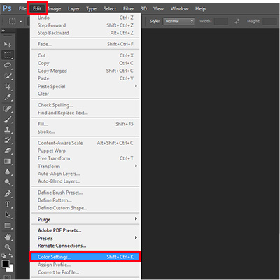 Click on Color Settings under Edit on the menu bar