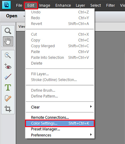 Click on Color Settings under Edit on the menu bar