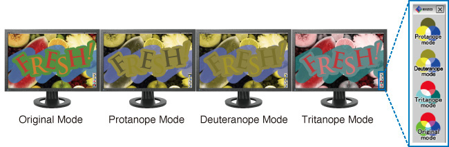 Original Mode, Protanope Mode, Deuteranope Mode, Tritanope Mode