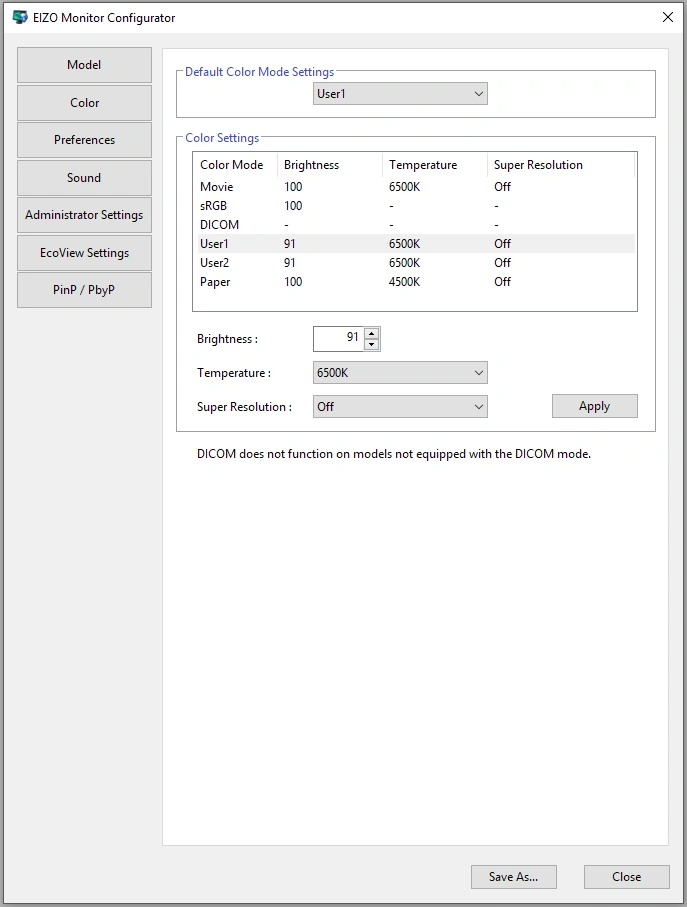 create color settings